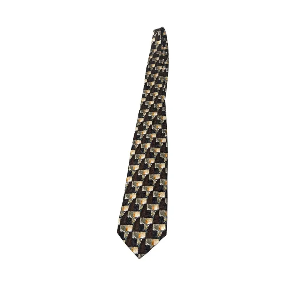 Ermenegildo Zegna Neck Tie Mens One Size Brown Silk Checkered Calla Lily Floral